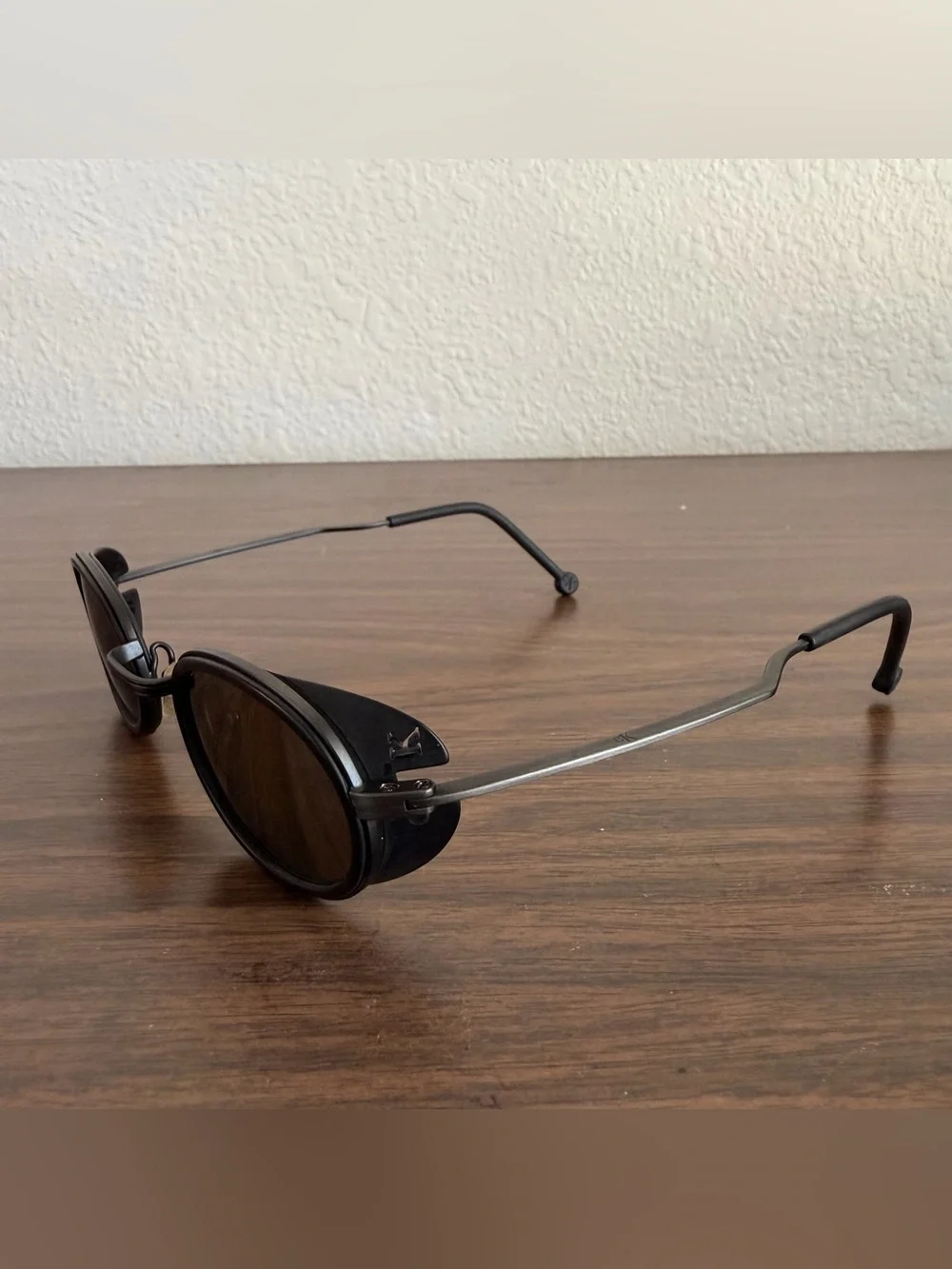 Vintage 90’s Calvin Klein Sunglasses Black 3003 Steampunk Shielded Mirror Lens